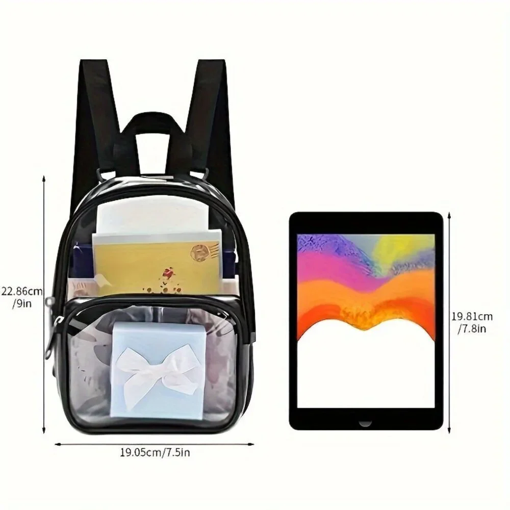 Clear Stadium Backpack Black Trim Waterproof PVC Concert Game Travel Bag